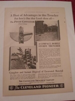 Vintage 1930 Cleveland Trencher Heavy Equipment Ad Advertisement Pivot Conveyor - Image 1