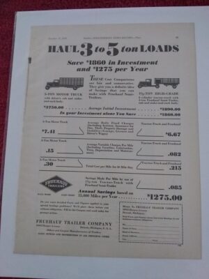 Vintage 1929 Fruehauf Trailer Company Advertisement, Ad - Image 1