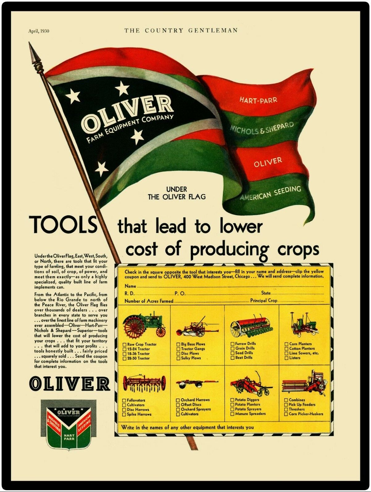 Oliver Farm Equipment Company 1930 Reproduction Metal Sign American Ikons