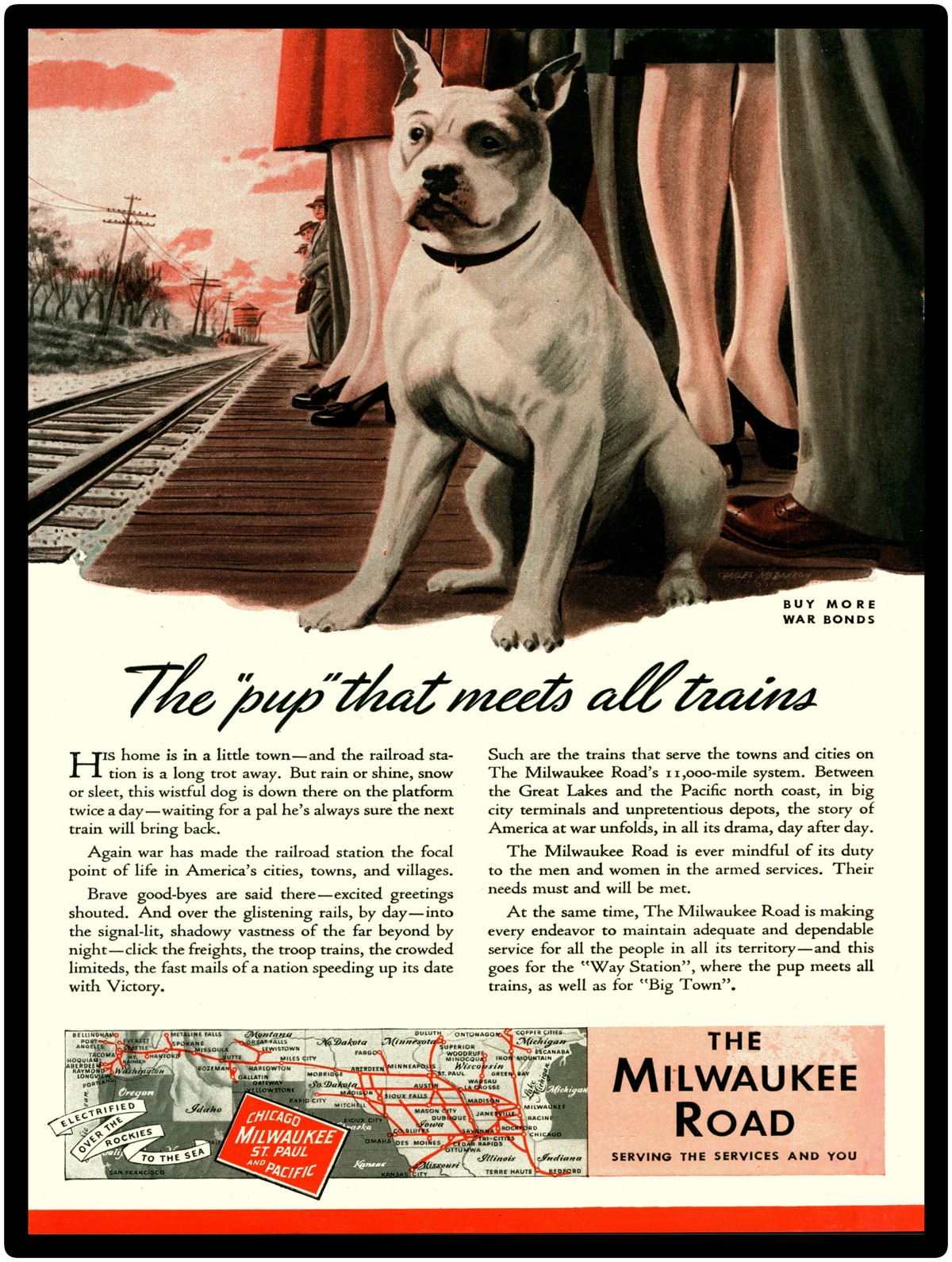 Milwaukee Road Railroad Collectible 1944 Repro Metal Sign With Bull Dog