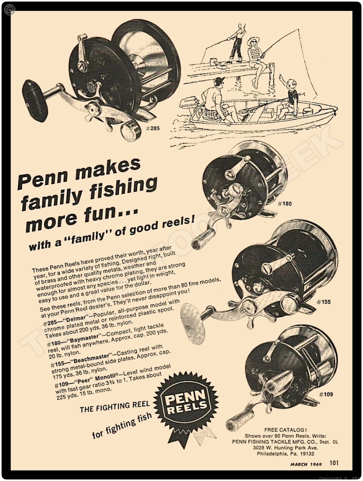 1969 Penn Fishing Tackle Mfg Co. Collectible New Metal Sign - American Ikons