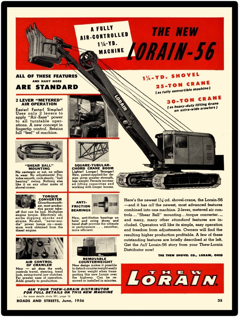 Thew Shovel Company 1956 Collectible New Metal Sign Lorain 56 Shovel Crane American Ikons