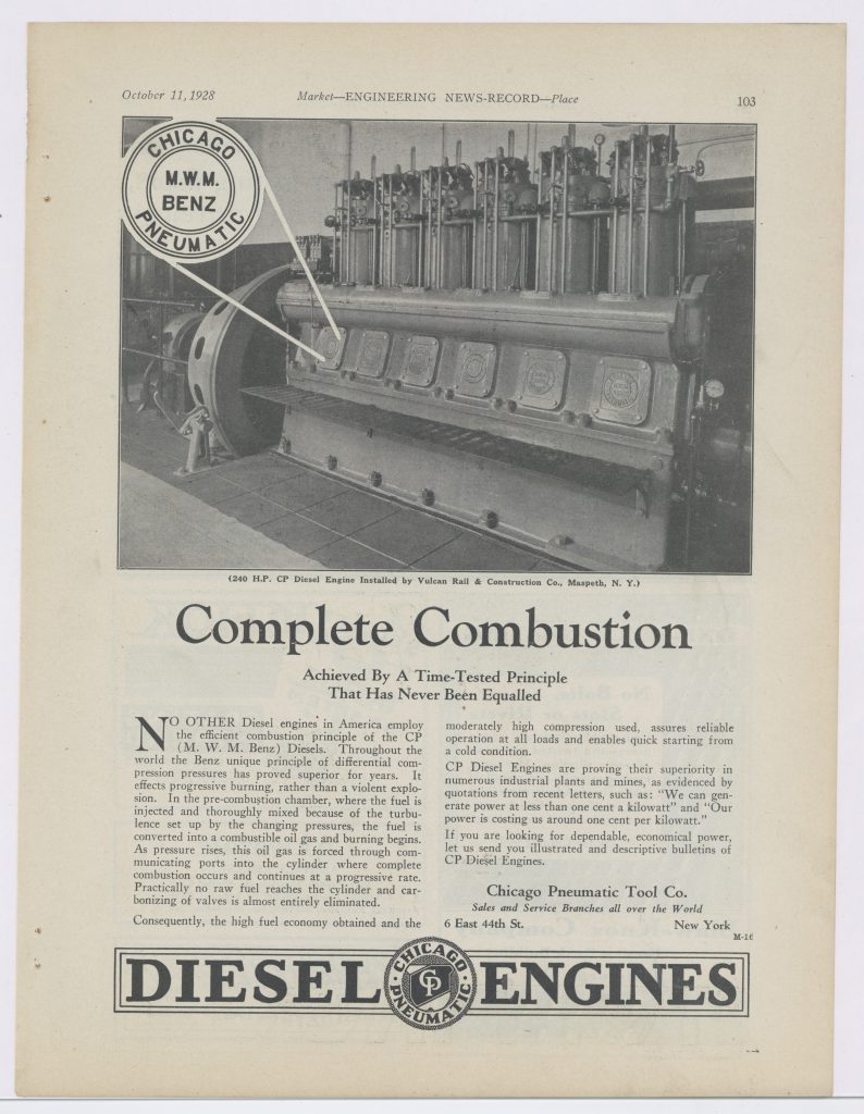 1928 Chicago Pneumatic Tool Co. Collectible Advertisement Vulcan Rail