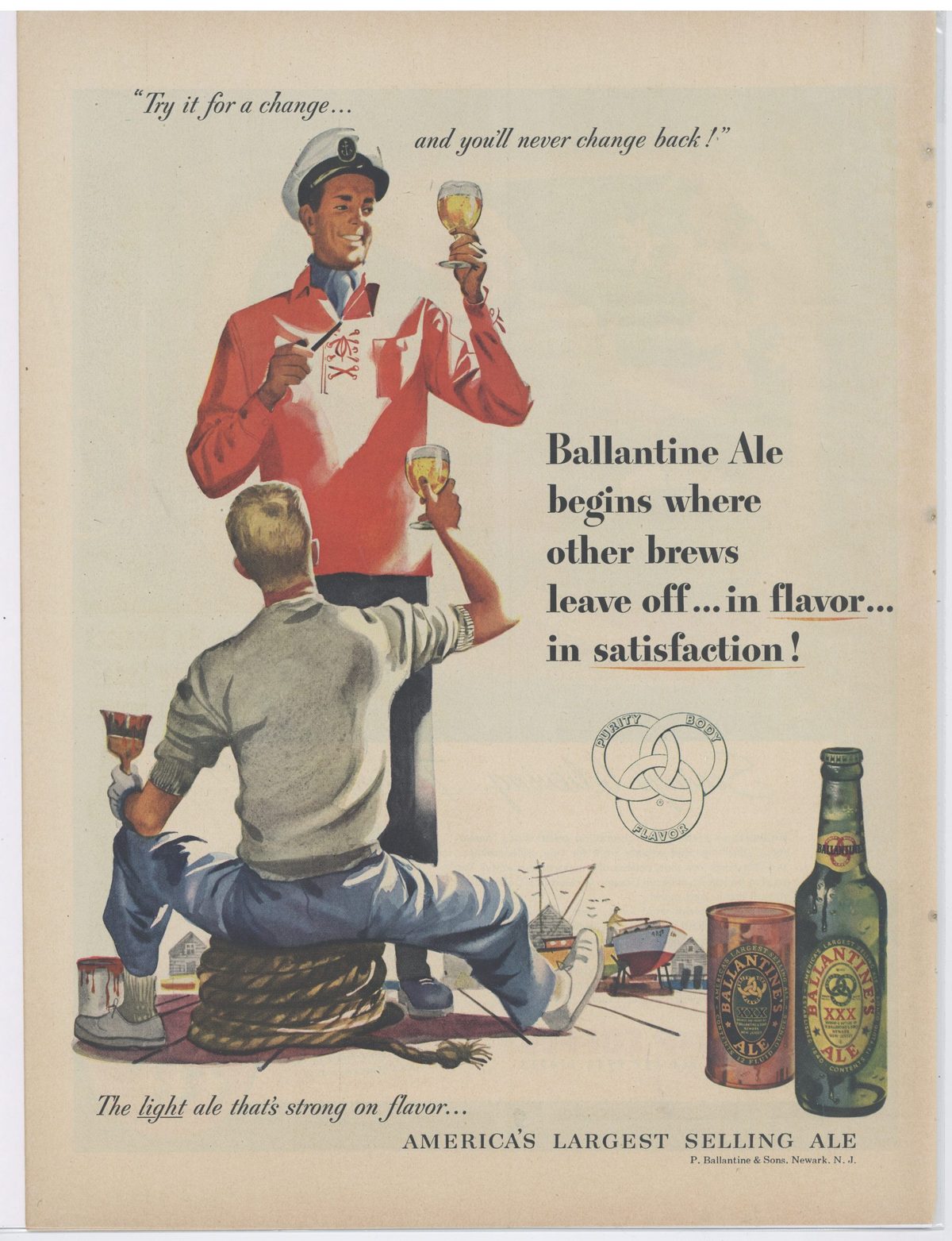 1951 Ballantine Ale Collectible Advertisement Purity, Body, Flavor