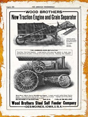 Traction Engine /& Hummingbird 1916 Wood Brothers Thresher New Metal Sign