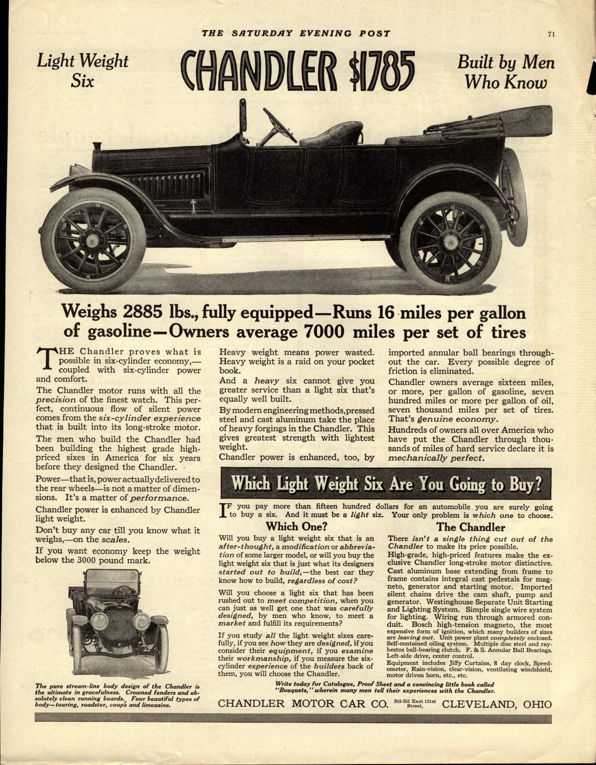 1914 Chandler Motor Car Company Collectible Advertisement Cleveland, Ohio American Ikons