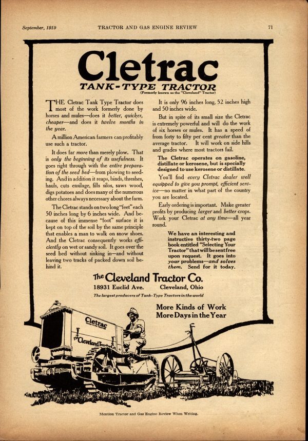1919 Cletrac Tractor