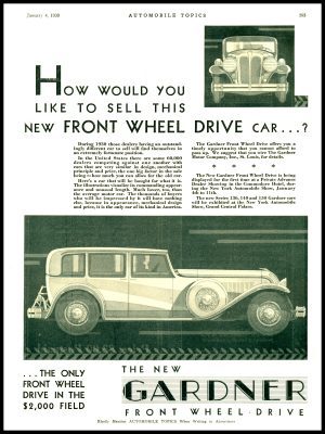 1930 Gardner Automobiles Collectible New Metal Sign: Front Wheel Drive