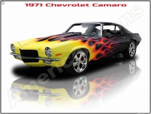 1971 Chevrolet Camaro Collectible Metal Sign: Custom Flamed Hot Rod