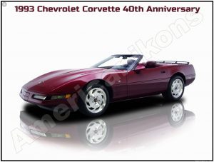 1993 Chevrolet Corvette Collectible Metal Sign: 40th Anniversary Convertible
