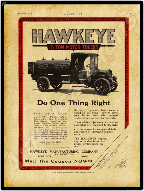 1917 Hawkeye Motor Trucks Marquee
