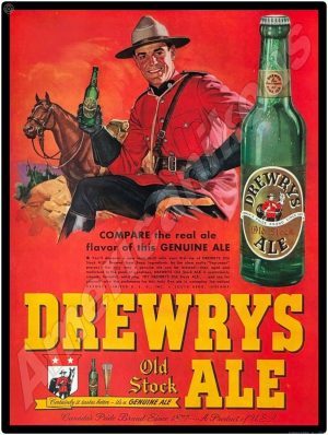 Drewrys Old Stock Ale Collectible Metal Sign: South Bend, Indiana