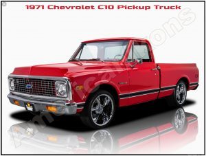 1971 Chevrolet C10 Pickup Truck Collectible Metal Sign: In Hot Rod Red!