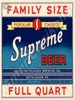 Supreme Beer Collectible Metal Sign: Bethlehem, Pennsylvania