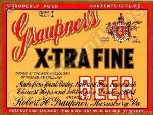 Graupner's X-TRA Fine Beer Collectible Metal Sign: Harrisburg, Pennsylvania
