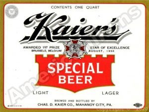 Kaiers Special Beer Collectible Metal Sign: Mahanoy City, Pennsylvania