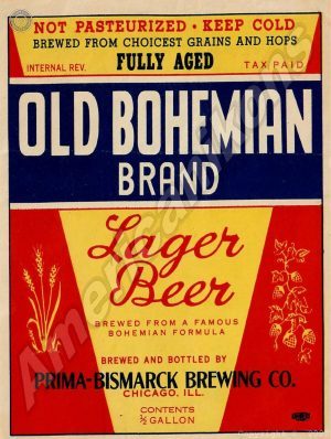 Old Bohemian Lager Beer Collectible Metal Sign: Chicago, Illinois