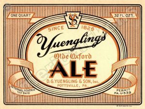 Yuengling Olde Oxford Ale Collectible Metal Sign: Pottsville, Pennsylvania