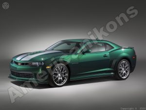 2010 Chevrolet Camaro Collectible Metal Sign: Emerald Green with Silver Stripes