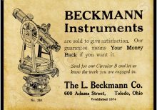 1913 L. Beckmann Instruments Company New Metal Sign: Toledo, Ohio