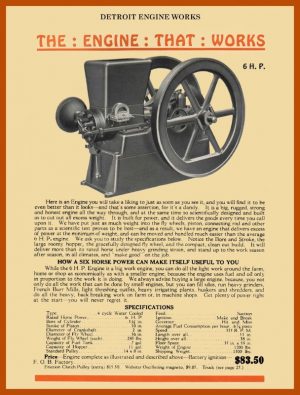 Detroit Engine Works Collectible Metal Sign: 6 HP Gas Engine