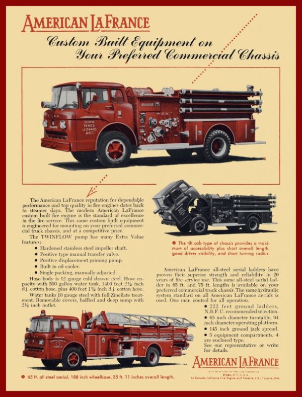 1958 American LaFrance Fire Truck Collectible Metal Sign Scipio Venice