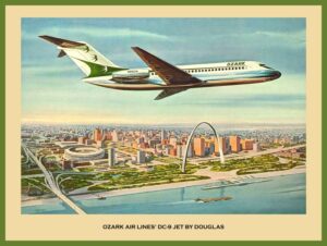 1966 Ozark Airlines Douglas DC-9 Jet over St. Louis NEW Metal Sign: 12 x 16" Free Shipping